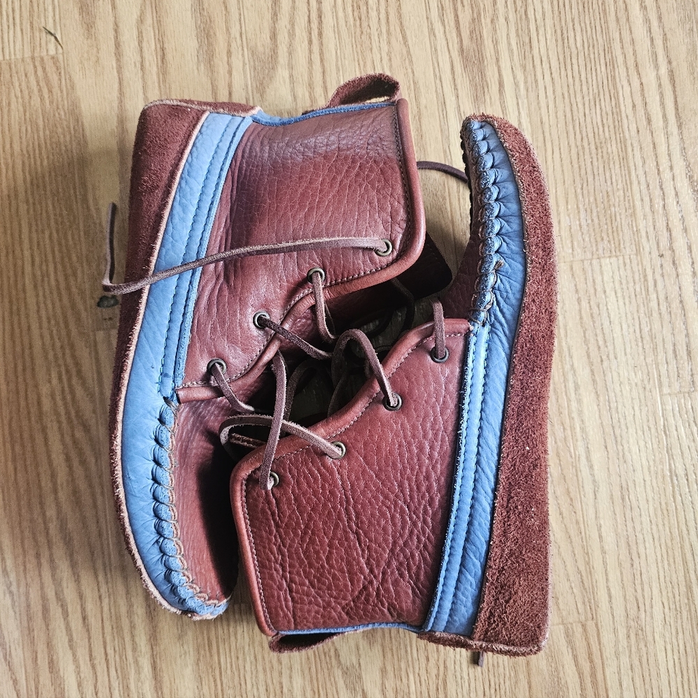 FOOTSKINS Men’s Leather Boots Size 9 Brown & Blue Made in USA Excellent Conditon